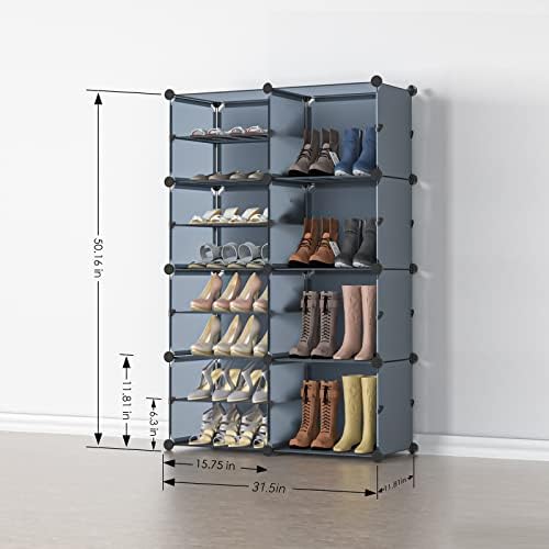 Rack de sapato unzipe para entrada, 8 cubos de cubo de 16 camadas Armário de armazenamento 32 Pares Organizador