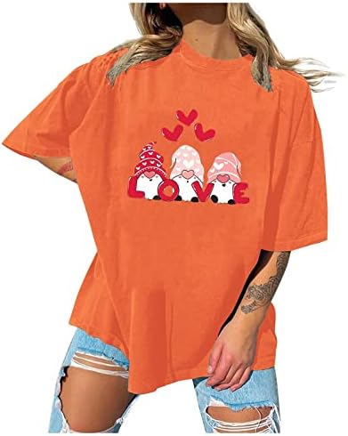 Camisas do Dia dos Namorados para mulheres Gnome Print T Camisetas verão Tops de mangas curtas engraçadas