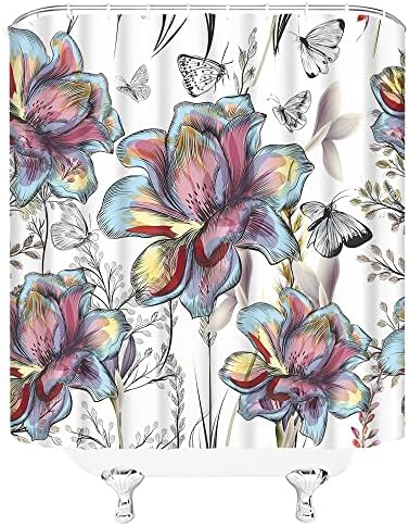Cortina de chuveiro floral da primavera Yssfav abstrato abstrato abstrato colorido de borboleta