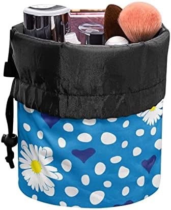 POCEACLES Blue Daisy Dot Sacos de cosméticos de cordão para mulheres, bolsas de maquiagem de viagem de viagem