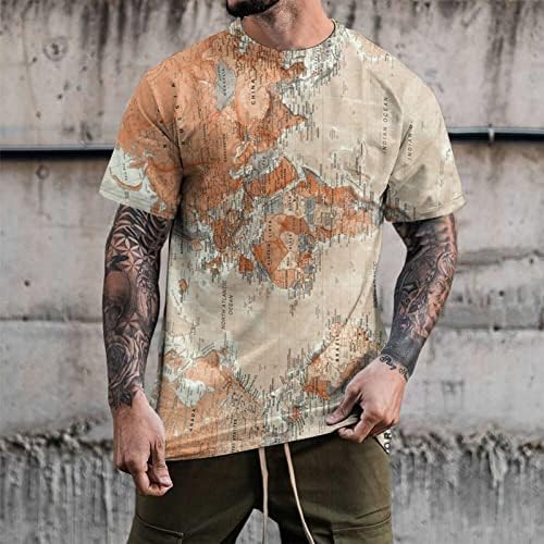XXVR Soldado masculino T-shirts de manga curta, mapa do mundo retro mapa de impressão de tripulante camisetas