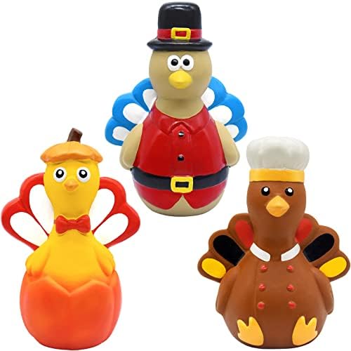Malier 3 Pack Ação de Graças Brinquedos de cachorro Squeaky, Funny Turkey Latex Toys Toys de cachorro