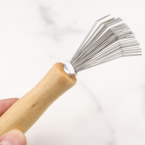 Limpador de pente de escova de arame de metal com alça de madeira Rake de limpeza para salão