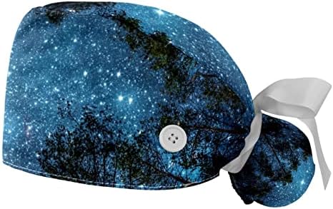 Nature Forest Glitter Galaxy Night Ajustável Capinho de trabalho com botões Chapéu de gravata elástico de fita para mulheres