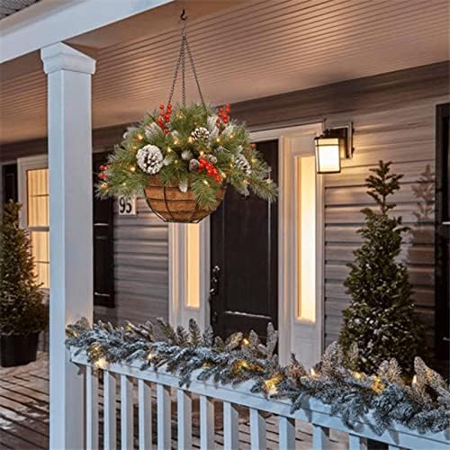 NC Artificial Christmas Hanging Basket, Misture Decoration e White LED Lamp Decoration Decoration Decoração