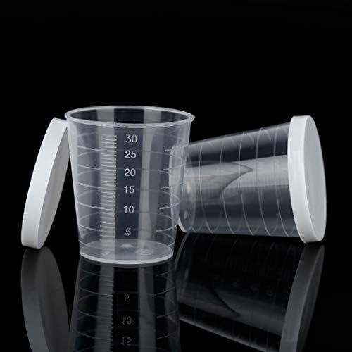 GOEIELEWE 20pcs Copos de remédios plásticos com tampas, copos de escala transparente de 30 ml de reutilização