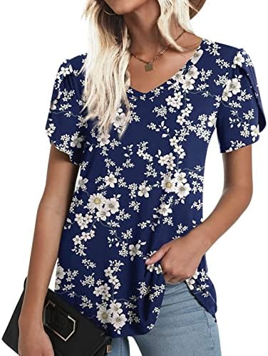 Mangas de pétalas de verão femininas camiseta em toda a camisa floral vicultura vostem