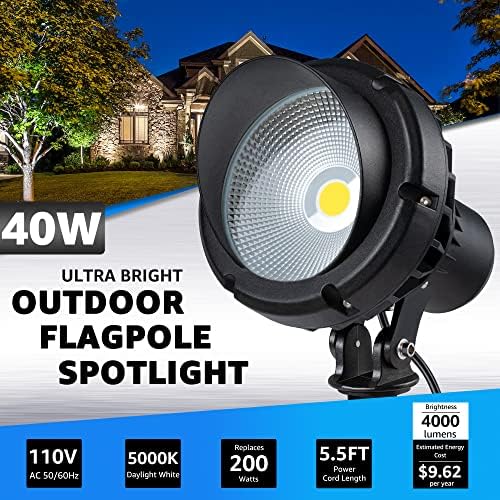 Sunvie LED 40W Spot Lights Outdoor 5000k Daylight White Plug in Flag Pólo Luz de 120V Ultra