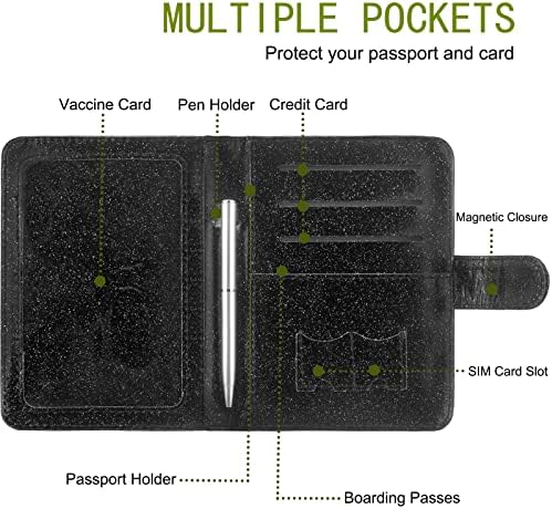 Combador de porta de passaporte e vacina, suporte de passaporte de couro com slot para cartões de vacina,