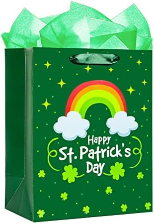 Sacos de presente do Dia de Hohomark St Patrick 13 Bolsa de Shamrock Irish grande com papel de papel de papel