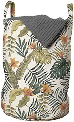Bolsa de lavanderia de cores havaianas lunaráveis, folhas vintage tropicais e flores de lírio havaí