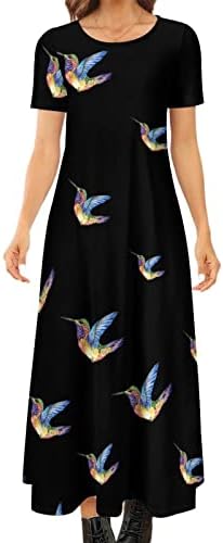 Hummingbird Tattoo AllOver Print Maxi Dress Summer Casual Summer Short Sleeve