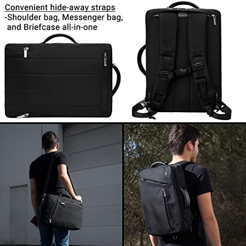 Preto de 14 polegadas conversíveis para laptop híbrido Backpack Messenger Bag compatível com o