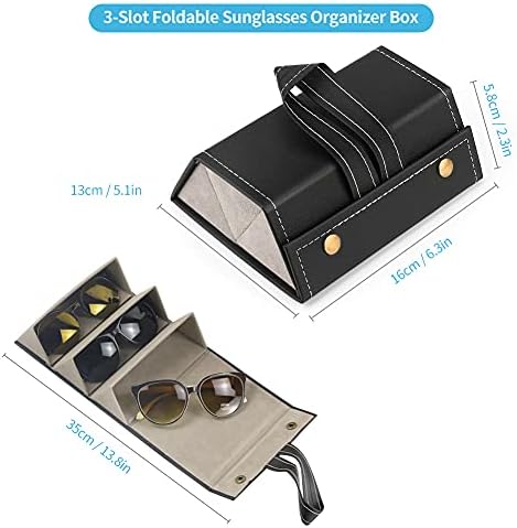 Organizador de óculos de sol Laelr, caixa de caixa de óculos de 3 slot, caixa de armazenamento