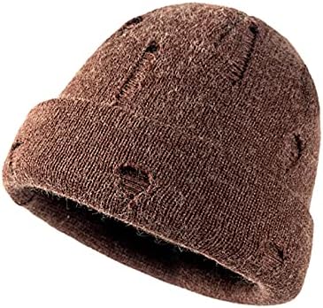 Mulheres tricotadas chapéu de gorro desleixado ao ar livre unissex rasgado chapéu moda moda lã malha de