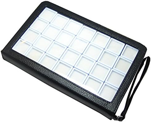 Golbox A Gem Jewelry Bag Display Carry com 28 PCs de vidro superior 3x3 cm de tampa branca com zíper