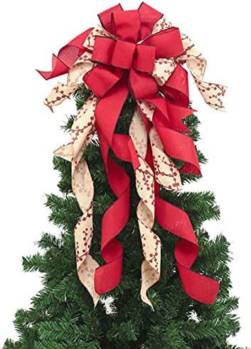 Yireaud Christmas Tree Bow Topper, 33 x12,6 polegadas Capinhos grandes Curtos com a borda com fio para a decoração