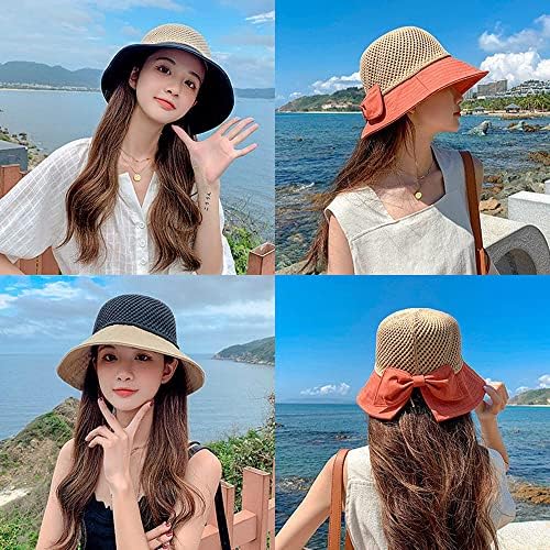 UPF feminino 50+ UV Proteção solar respirável larga lareira bowknot bucket chapéu de sol chapéu sol