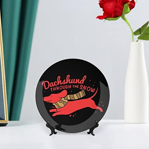 Dachshund usando lenço decorativo de placa redonda placa de cerâmica Placa China com exibição Stand