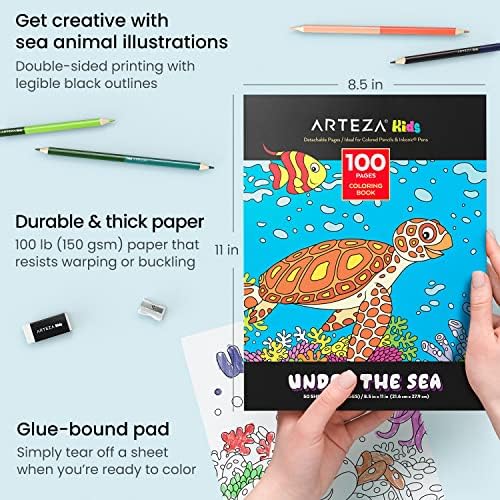 Kit de Livro para Colorir Crianças Arteza e lápis, 8,5x11 polegadas, ilustrações de criatura
