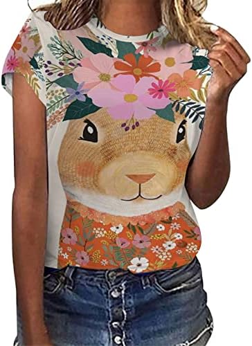 Tamas de camisetas spandex feminina impressão de páscoa Casual Fashion Crew pescoço de manga curta Blusa Tops