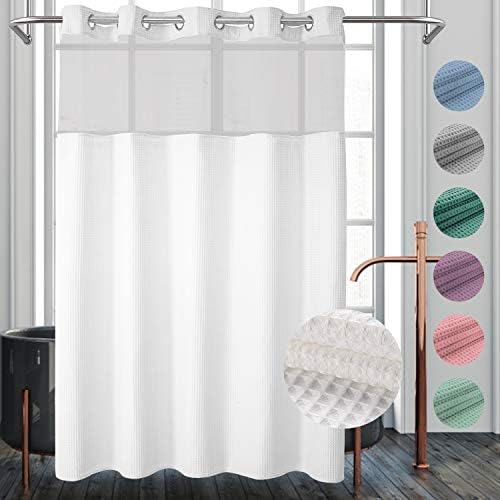 River Dream White Fabric Shower Curtain Conjunto, Mistura de algodão, Waffle Teave, com encaixe no revestimento de substituição ， 71 x 74 polegadas