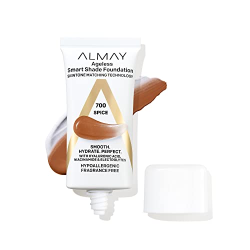Fundação antienvelhecimento de Almay, maquiagem de face de sombra inteligente com ácido hialurônico, niacinamida,
