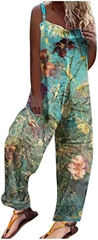 Macacão confortável feminino macacão feminino casual impressão floral suspensórios de macacão solto shorts