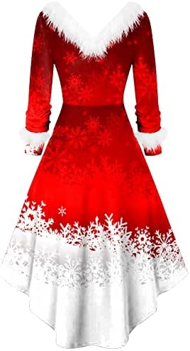 Vestido de festa de Natal feminino Moda de moda de manga longa vestidos irregulares de decote em V