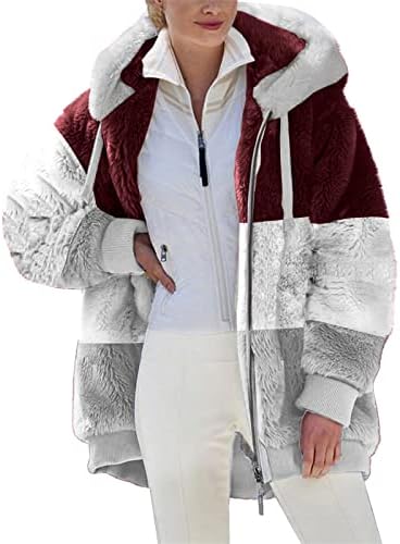 Teen Girls Faux Jackets Brunch Jacket Hoods Exterior Roupa Longa Bloco de cor quente Fuzzy com jaquetas