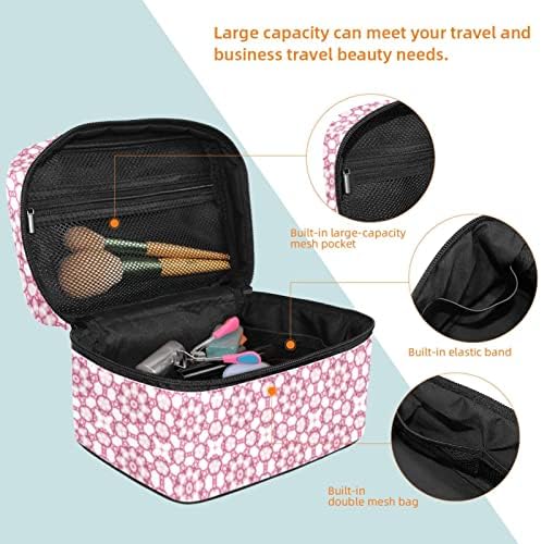 Bolsa de maquiagem do Yoyoamoy para mulheres meninas, bolsa de maquiagem de bolsa de cosméticos grande, bolsa de viagem organizadora, porta -escova e manipulação de padrão geométrico rosa