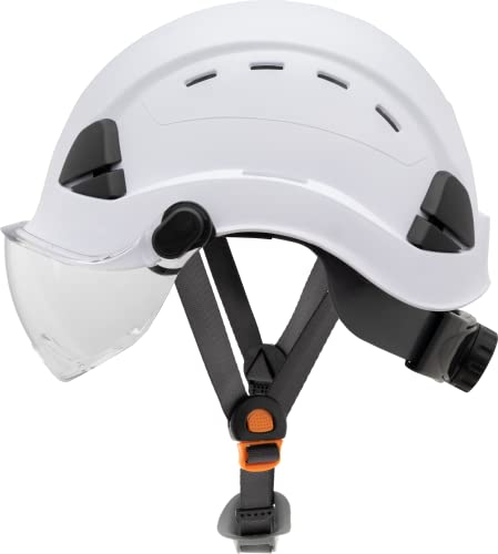 Capacete de segurança com ventilação de fibra de fibra Honeywell com visor e chinstrap, branco