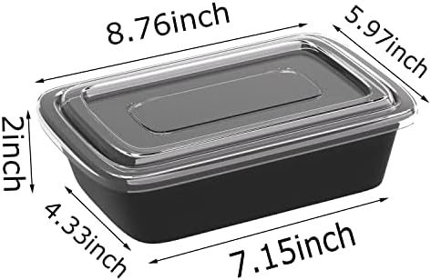 Ihomeset 30 pacote 34 oz Preparar recipientes de refeições de plástico preto com tampas, recipientes