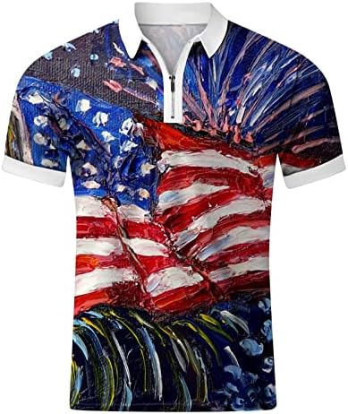 4 de julho Camisas para homens engraçados, camisas pólo masculas camisa patriótica da bandeira patriótica verão tops de manga curta casual