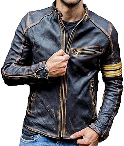 Ugfashions jaqueta de couro angustiada Homens de motocicleta capa de capa de piloto de moto marrom