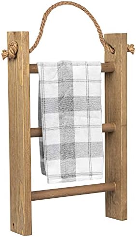 Ilyapa pendurada escada de toalha para banheiro - escada de cobertor de madeira desgastada para decoração