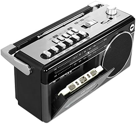 Victrola Mini Bluetooth Boombox com cassete, gravador e rádio AM/FM, cinza