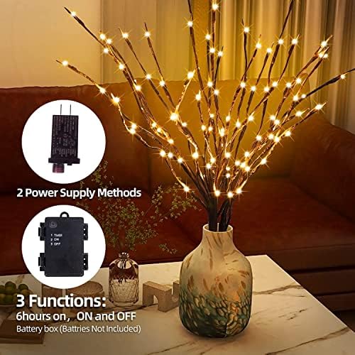 Galhos de salgueiro de bétula de árvore galhos iluminados artificiais naturais para decoração de vasos