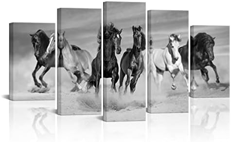 LyerArTork 5 peças preto e branco Cavalo de cavalo de parede de parede de artigos de parede Impressões