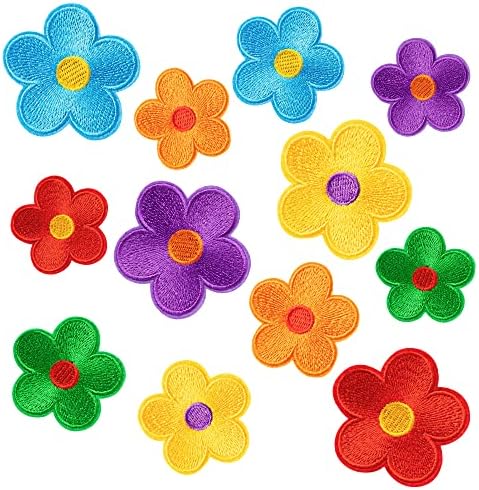 12 PCS Flores fofas Ferro em remendos coloridos y2k Kidcore estético costurar em apliques de reparo