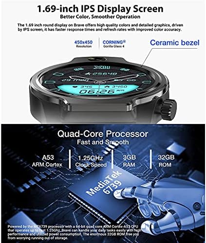 Liziwei 4G Call Global Call 50m Relógio inteligente à prova d'água, Rogbid Brave, 1,69 polegada de pulseira
