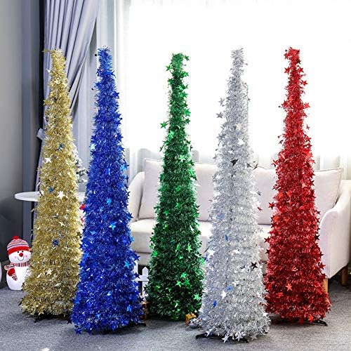CAIXIN POP-UP Tinsel Christmas Tree, com lantejoulas brilhantes e fácil montagem de Natal artificial árvore