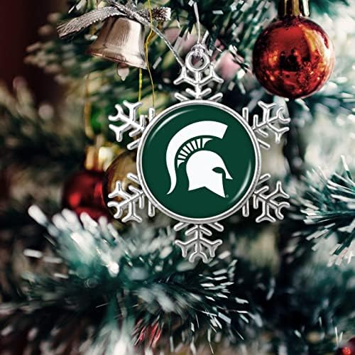 Michigan State Spartans Snowflake com o logotipo da equipe Silver Metal Christmas Ornamento de Presente Decoração da Árvore MSU