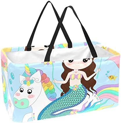 Reutilizável Shopping Shopping Mermaid Unicorn Portable Dobring Picnic Grocery Bags