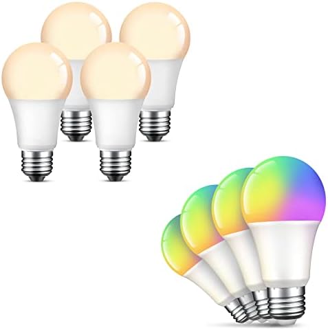 Lâmpadas de lâmpadas brancas quentes de ohmaxx e lâmpadas de lâmpadas que mudam de cor inteligentes