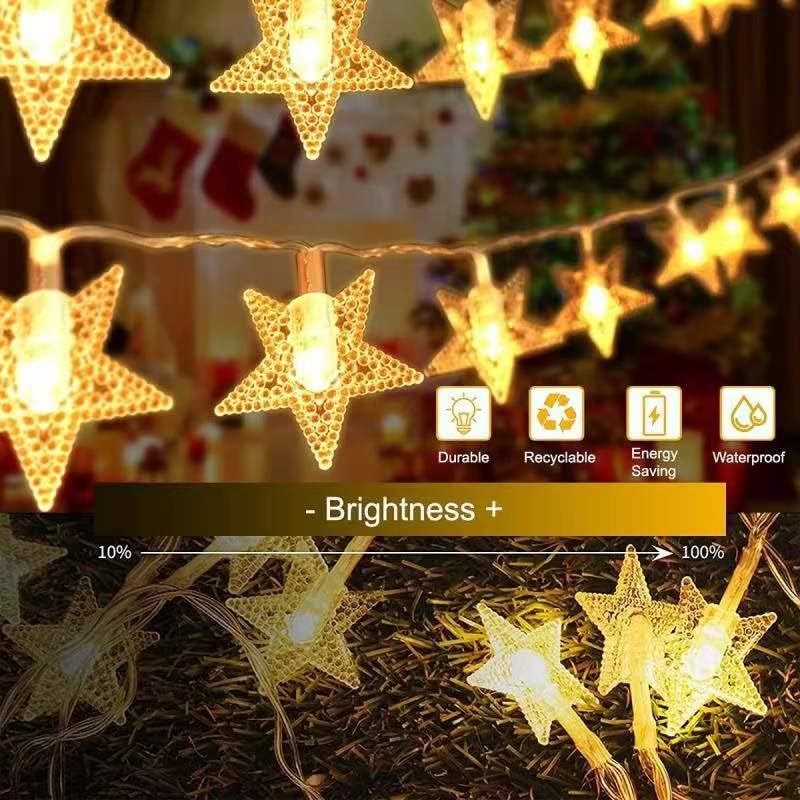 Star String Lights 20ft 40 LED STAR Fairy Lights Operado pela bateria, Luzes de Natal ao ar livre 8 Modos Luzes de Natal à prova d'água Luzes de cortina para decoração de pátio de quarto com timer remoto