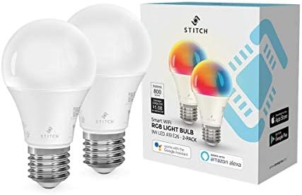 Monoprice Stitch Smart Wi-Fi RGB Lâmpada, 9W LED RGB Color e quente, branco frio, A19 E26 Compatível com