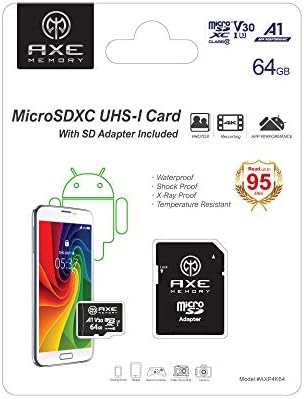 Memória do AX 64 GB MicrosDXC Memory Card + SD Adapter com desempenho de aplicativo A1, V30 UHS-I U3 4K