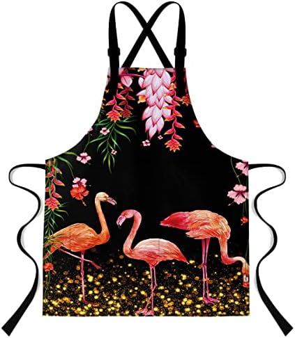 Avental de flamingo lshymn com 2 bolsos 33,4x27,5 polegadas plantas selvas de flores Wild Animals Padrão