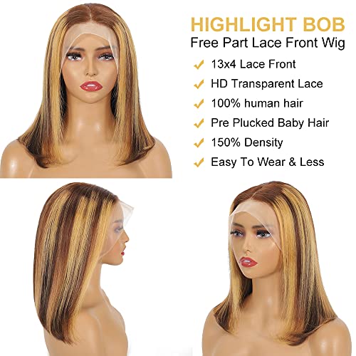 Weiqi Destaque Bob Wig Human Human Human 13x4 Frontal Lace peruca ombre 4/27 Bob renda frontal peruca humano Bob perucas para mulheres cabelos humanos transparente hd renda mel loira loira pré -arrancada